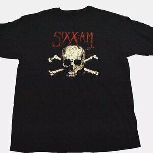 Sixx A.M. Mens Sixx AM Rock Band Darkness Skull Black Shirt New Large, XL